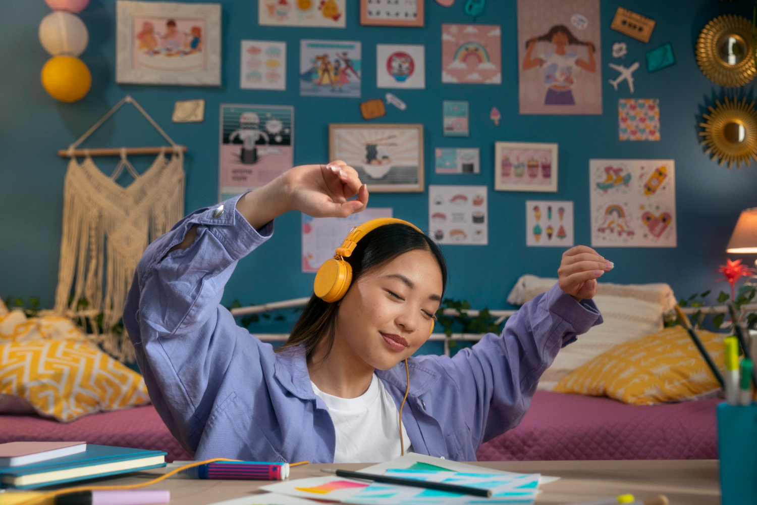 Girl studying in her room